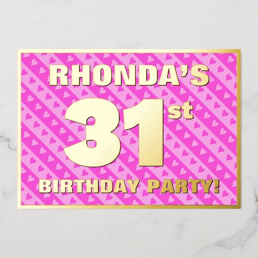 31e verjaardag van de vuurroze harten en strips folie uitnodiging (Voorkant)