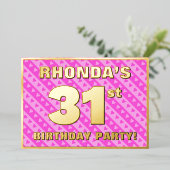 31e verjaardag van de vuurroze harten en strips folie uitnodiging (Staand Voorkant)