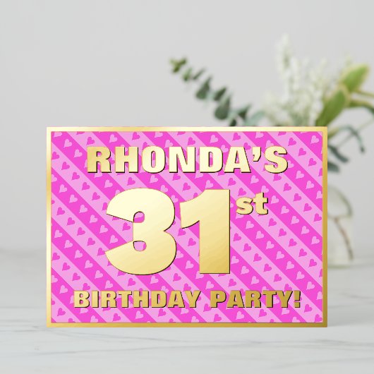 31e verjaardag van de vuurroze harten en strips folie uitnodiging (Staand Voorkant)
