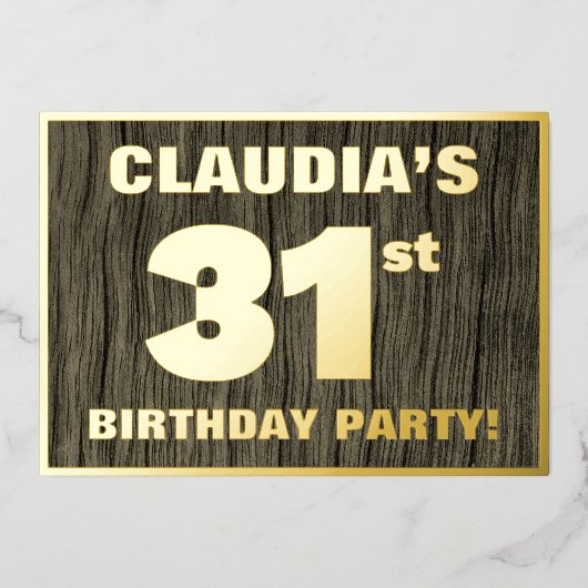 31e verjaardag: Vet, Faux-houten graan Pattern Folie Uitnodiging (Voorkant)