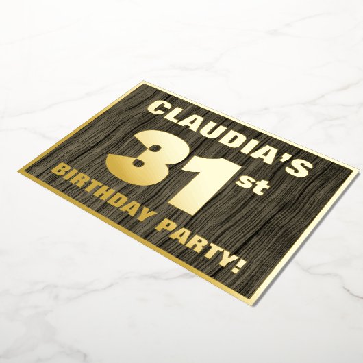 31e verjaardag: Vet, Faux-houten graan Pattern Folie Uitnodiging (Gedraaid)