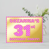 31e verjaardag — Vet, vuurtje, roze band # 31 Folie Uitnodiging (Staand Voorkant)
