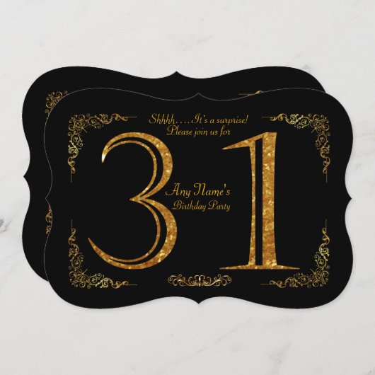 31e, Verjaardagsfeest 31e, grote Gatsby, zwart & g Kaart (Voorkant / Achterkant)