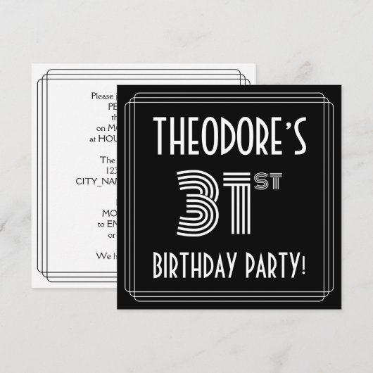 31e verjaardagsfeest: Art Deco stijl met eigen naa Kaart (Voorkant / Achterkant)