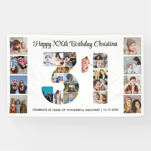31e verjaardagsfeest Nummer 31 fotocollage Spandoek (Horizontaal)