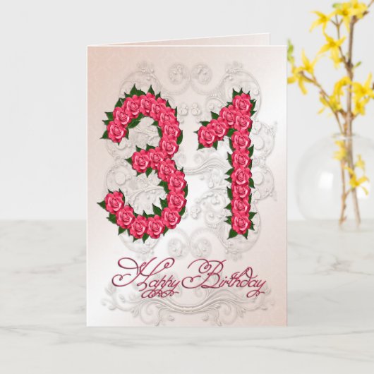 31e verjaardagskaart met rozen en bladeren kaart (Gele Bloem)