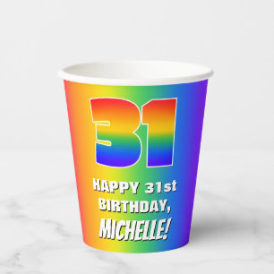 31st Birthday: Colorful, Fun Rainbow Pattern # 31 Papieren Bekers