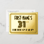 31st Birthday Party ~ Art Deco Style “31” + Name Folie Uitnodiging Briefkaart (Voorkant / Achterkant)