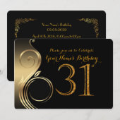 31st, Birthday Uitnodiging, Aantal Glitter Gold, F Kaart (Voorkant / Achterkant)