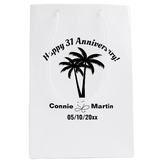 31st Wedding Anniversary Palm Trees Medium Cadeauzakje (Voorkant)