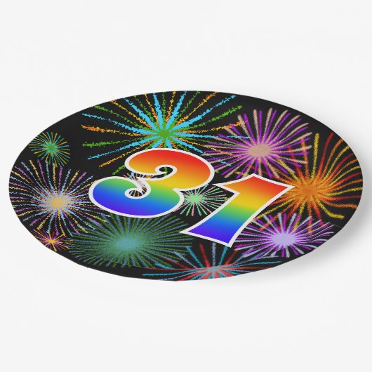 31ste evenement - Fun, kleurrijk, vet, regenboog 3 Papieren Bordje (Gekanteld)