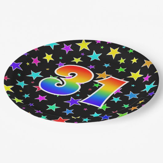31ste evenement: Vet, Fun, kleurrijke regenboog 31 Papieren Bordje (Gekanteld)