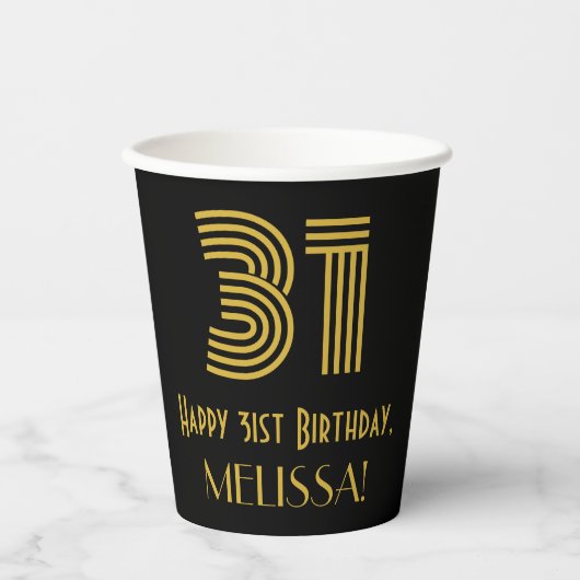 31ste verjaardag: Art Deco Geïnspireerde look "31" Papieren Bekers (Voorkant)
