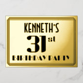 31ste verjaardag: Art Deco Kijk "31" en naam Folie Uitnodiging (Voorkant)