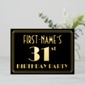 31ste verjaardag: Art Deco Kijk "31", met naam Folie Uitnodiging (Staand Voorkant)