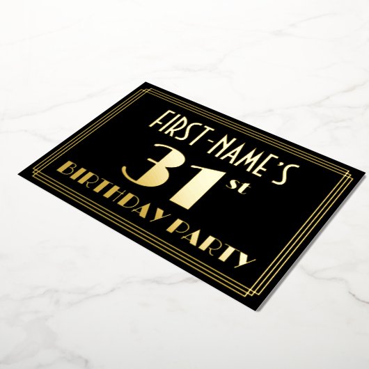 31ste verjaardag: Art Deco Kijk "31", met naam Folie Uitnodiging (Gedraaid)