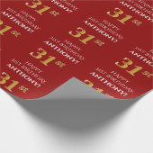 31ste verjaardag: Elegant, rood, Faux Gold look Cadeaupapier (Hoek)
