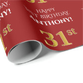 31ste verjaardag: Elegant, rood, Faux Gold look Cadeaupapier (Rol Hoek)