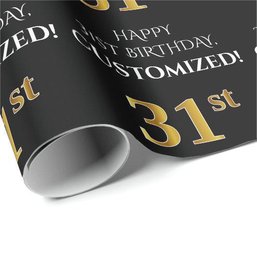 31ste verjaardag: Elegant, zwart, Faux Gold look Cadeaupapier (Rol Hoek)