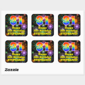 31ste verjaardag: Fun Fireworks Kijk, regenboog #  Vierkante Sticker (Vel)