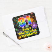 31ste verjaardag: Fun Fireworks Kijk, regenboog #  Vierkante Sticker (Envelop)