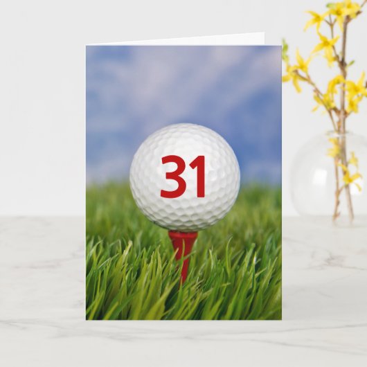 31ste verjaardag Golfbal op rood T-shirt Kaart (Gele Bloem)