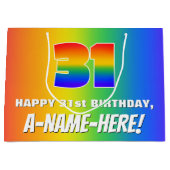 31ste verjaardag: kleurrijk, vun regenboogpatroon  groot cadeauzakje (Voorkant)