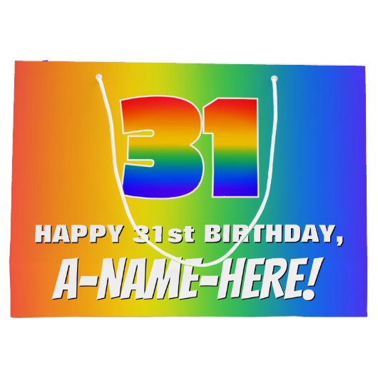 31ste verjaardag: kleurrijk, vun regenboogpatroon  groot cadeauzakje (Achterkant)