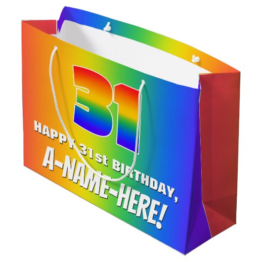 31ste verjaardag: kleurrijk, vun regenboogpatroon  groot cadeauzakje (Achterkant Gekanteld)