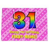 31ste verjaardag: roze strips & harten, regenboogn groot cadeauzakje (Voorkant)