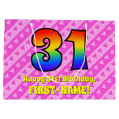 31ste verjaardag: roze strips & harten, regenboogn groot cadeauzakje (Achterkant)