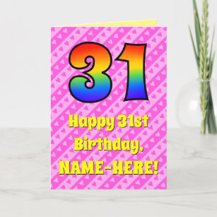 31ste verjaardag: roze strips & harten, regenboogn kaart