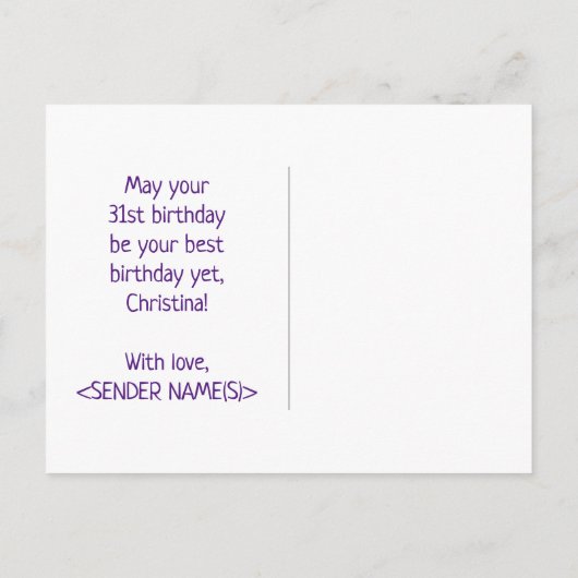 31ste verjaardag: Vet, Vun, Eenvoudig, Regenboog 3 Briefkaart (Achterkant)