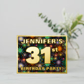 31ste verjaardag: Vette, kleurrijke Fireworks-look Folie Uitnodiging Briefkaart (Staand Voorkant)