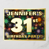 31ste verjaardag: Vette, kleurrijke Fireworks-look Folie Uitnodiging Briefkaart (Voorkant)