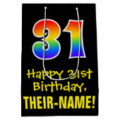 31ste verjaardag: vun, vet, kleurrijk, regenboog " medium cadeauzakje (Achterkant)