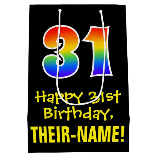 31ste verjaardag: vun, vet, kleurrijk, regenboog " medium cadeauzakje (Achterkant)