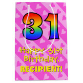 31ste verjaardag: vuurroze kunststrepen; regenboog medium cadeauzakje (Voorkant)