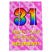 31ste verjaardag: vuurroze kunststrepen; regenboog medium cadeauzakje (Achterkant)