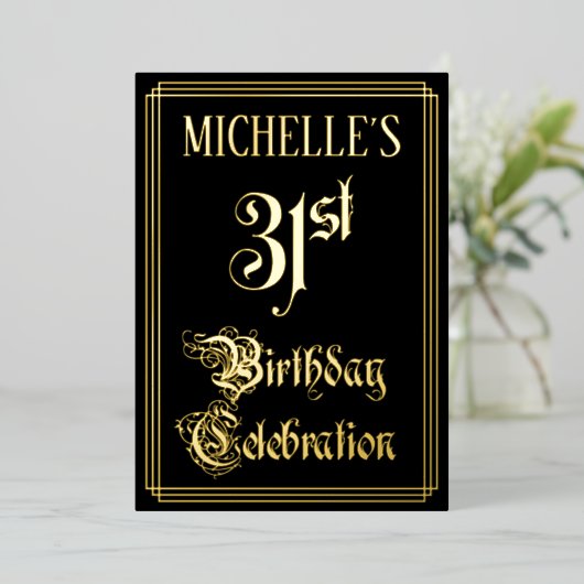 31ste Verjaardagsfeest — Fancy Script & Aangepaste Folie Uitnodiging (Staand Voorkant)