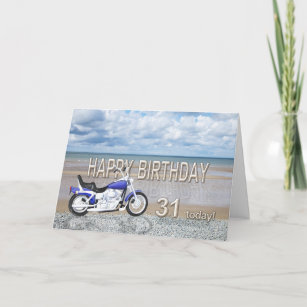 31ste verjaardagskaart met een motorfiets kaart