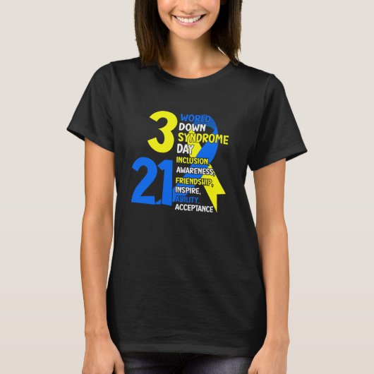 321 World Down Syndrome Day trisomie 21 blauw en j T-shirt (Voorkant)