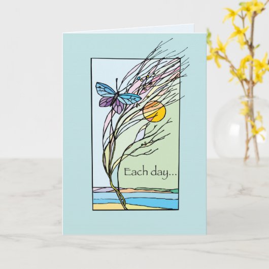 3266 elke dag vlinder aanmoediging kaart (Gele Bloem)