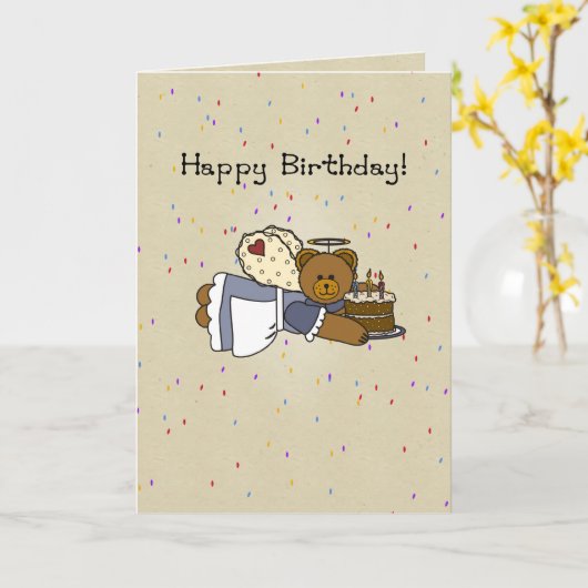 3273 Angel Verjaardag Beer Cake Kaart (Gele Bloem)