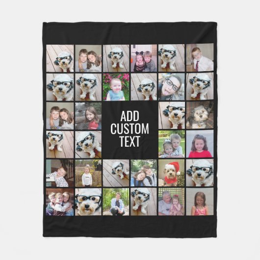 32 Foto Collage Modern Square Black - Witte tekst Fleece Deken (Voorkant)