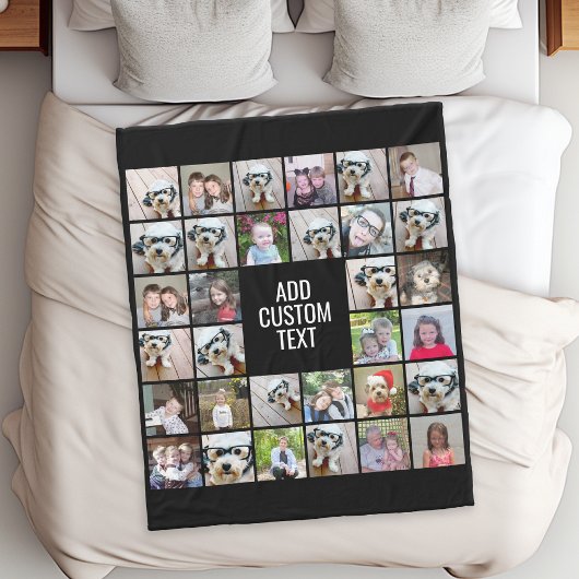 32 Foto Collage Modern Square Black - Witte tekst Fleece Deken