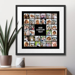 32 Foto Collage Modern Square Black - Witte tekst Poster