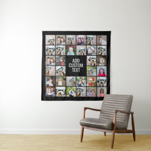 32 Foto Collage Modern Square Black - Witte tekst Wandkleed