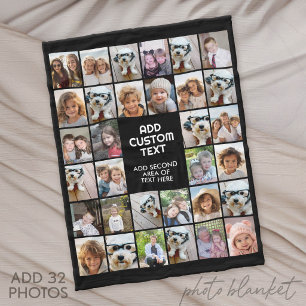 32 Foto Collage Modern Vierkant Zwart en Wit Fleece Deken