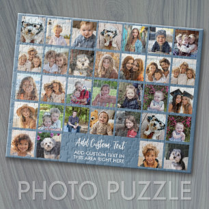 32 foto-collageraster - Tekstvak - blauw wit Legpuzzel